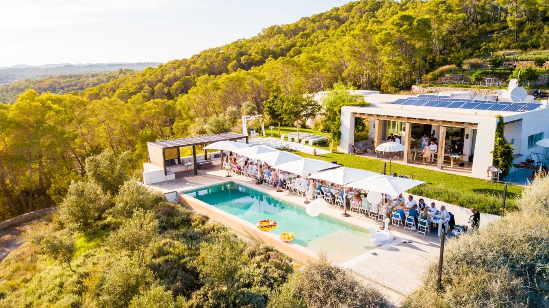Private villa event with pool in Ibiza hillside setting