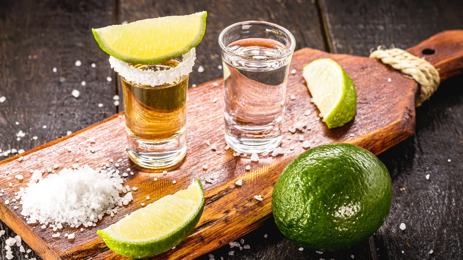 Tequila shots with lime wedges and salt.