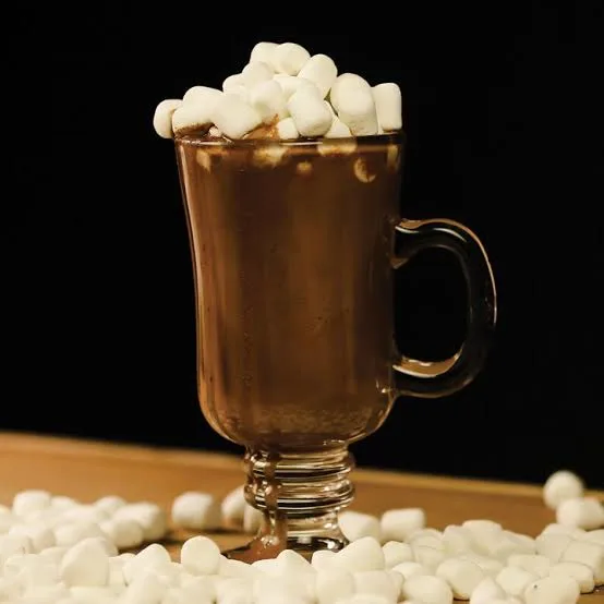 Christmas hot chocolate topped with marshmallows.